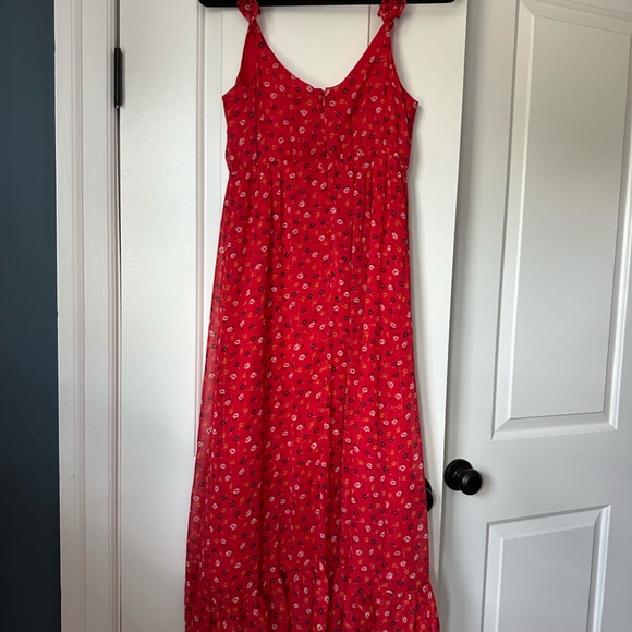 Madewell Ruffle Strap Wrap Midi Dress Metallic Striped Prairie Posie Print - Picture 2 of 3